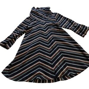 Free People New Romantics Adobe Dress Chevron Print V Back Swing Bell Sleeve XS